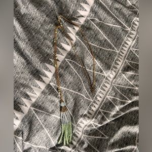 Long teal and gold necklace